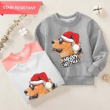 【12M-9Y】Unisex Kids Cotton Stain Resistant Christmas Golden Retriever Dog Print Long Sleeve Sweatshirt