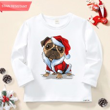 【12M-9Y】Unisex Kid Cotton Stain Resistant Christmas Dog Print Long Sleeve Tee