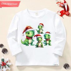 【12M-9Y】Unisex Kid Cotton Stain Resistant Christmas Dinosaurs Print Long Sleeve Tee